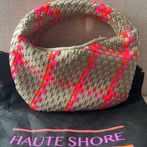 Haute Shore Woven Beige and Pink + Orange Neon Women's Bag